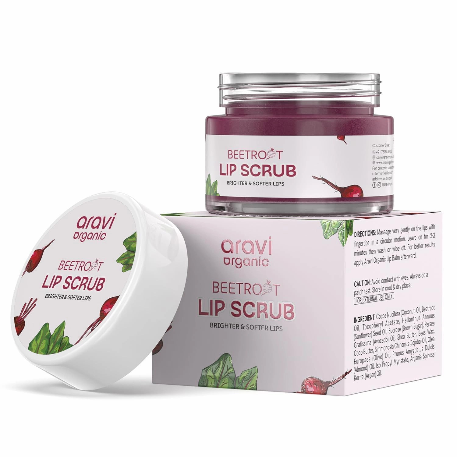 Aaarrraavi Organic Beetroot Lip Scrub with Shea Butter & Cocoa Butter – For Dark, Chapped & Pigmented Lips – Suitable for Men and Women – 15 gm