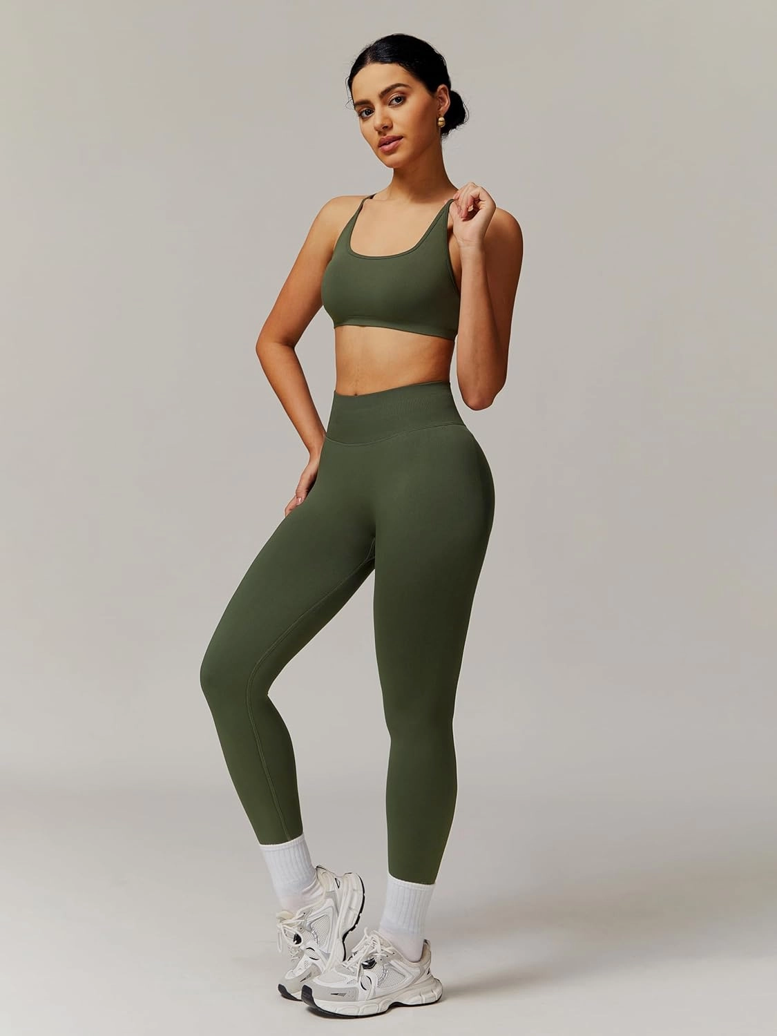 ABOCIW Workout Sets for Women 2 Piece Seamless HIgh Waist Scunch Butt Lifting Leggings Strappy Sports Bra Gym Outfits