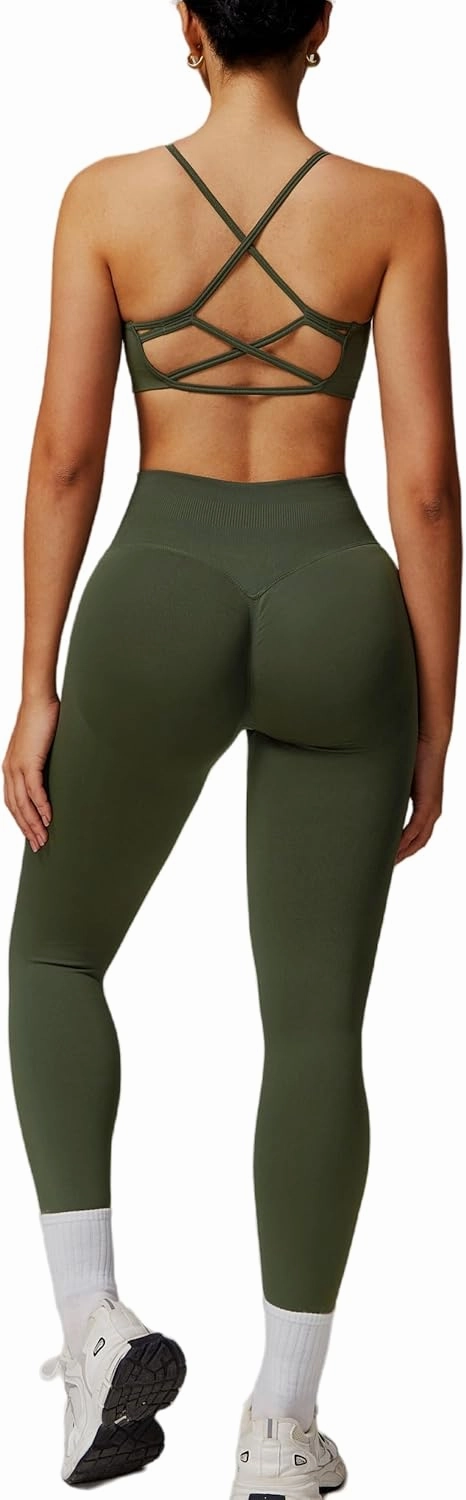 ABOCIW Workout Sets for Women 2 Piece Seamless HIgh Waist Scunch Butt Lifting Leggings Strappy Sports Bra Gym Outfits