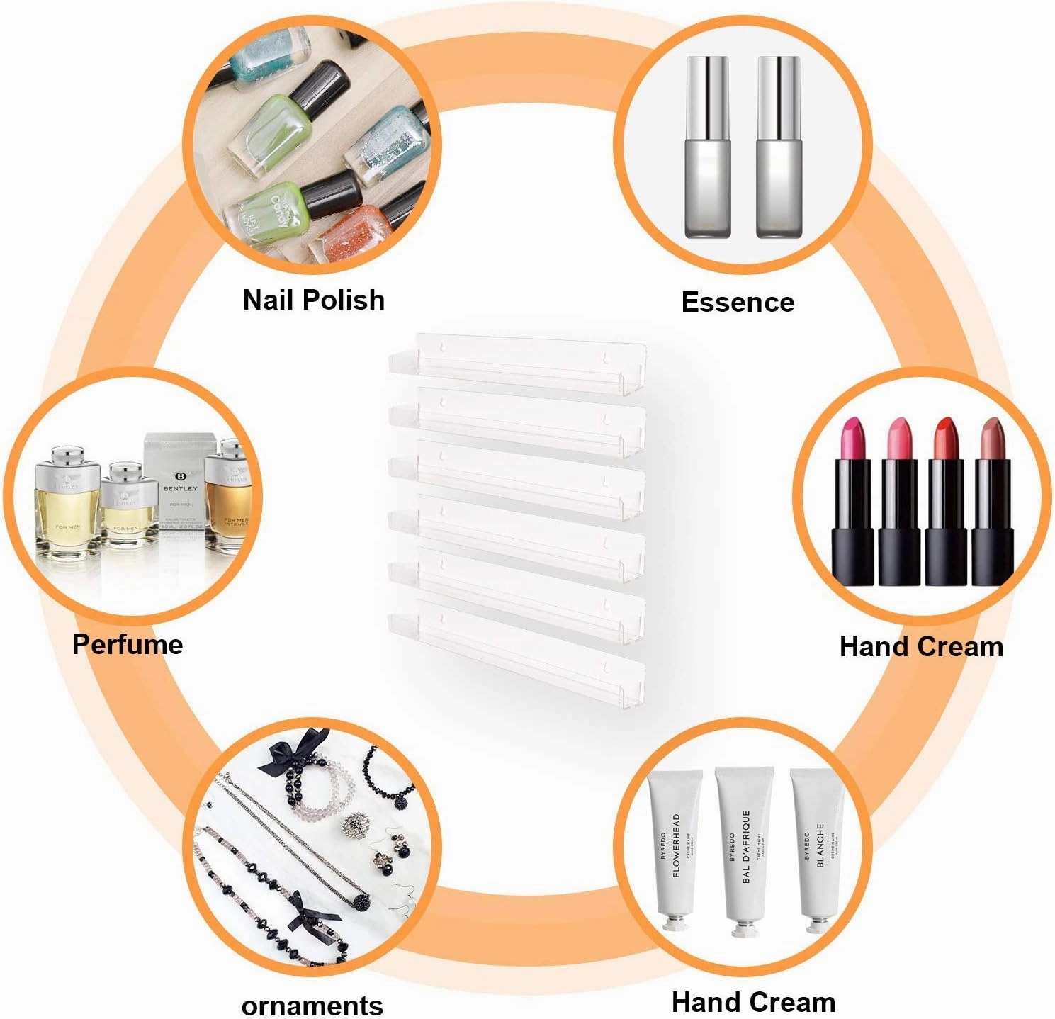 Acrylic Shelves Nail Polish Wall Mounted Holder Paint Organizer Storage Rack Clear 6 Pack Hanging Nail Polish Shelf Floating Wall Mount Hold up to 96 Bottles.