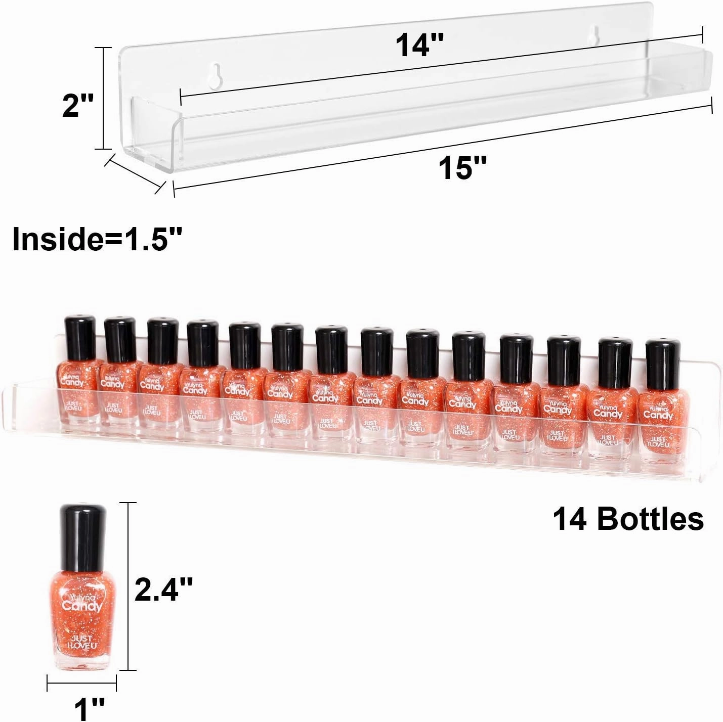 Acrylic Shelves Nail Polish Wall Mounted Holder Paint Organizer Storage Rack Clear 6 Pack Hanging Nail Polish Shelf Floating Wall Mount Hold up to 96 Bottles.
