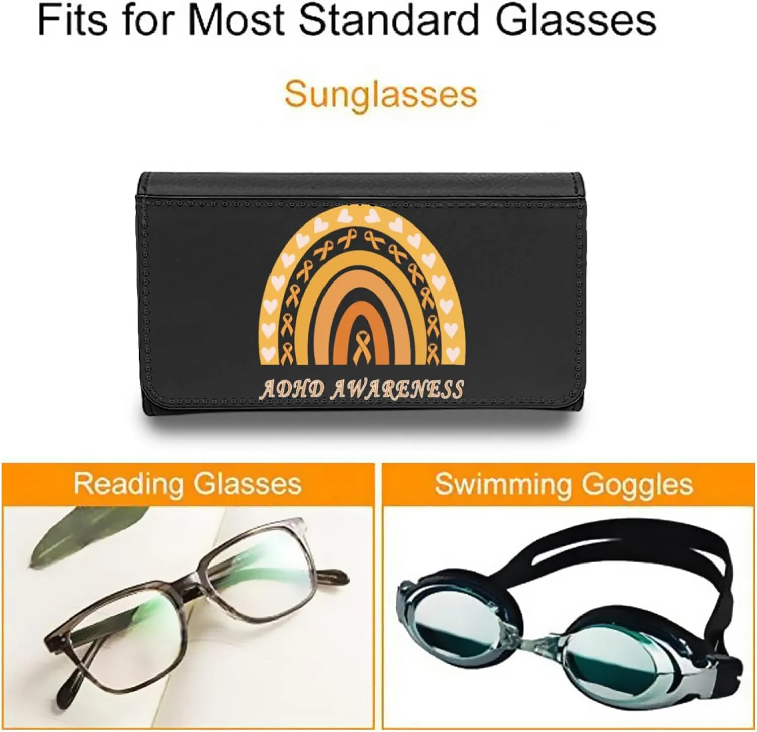 ADHA Awareness Orange Rainbow Hearts Sunglasses Case Eyeglasses Eyewear Reading Glasses Hard Holder