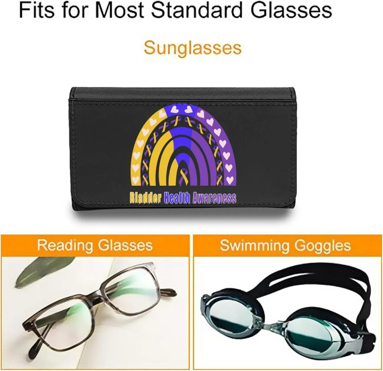 ADHA Awareness Orange Rainbow Hearts Sunglasses Case Eyeglasses Eyewear Reading Glasses Hard Holder