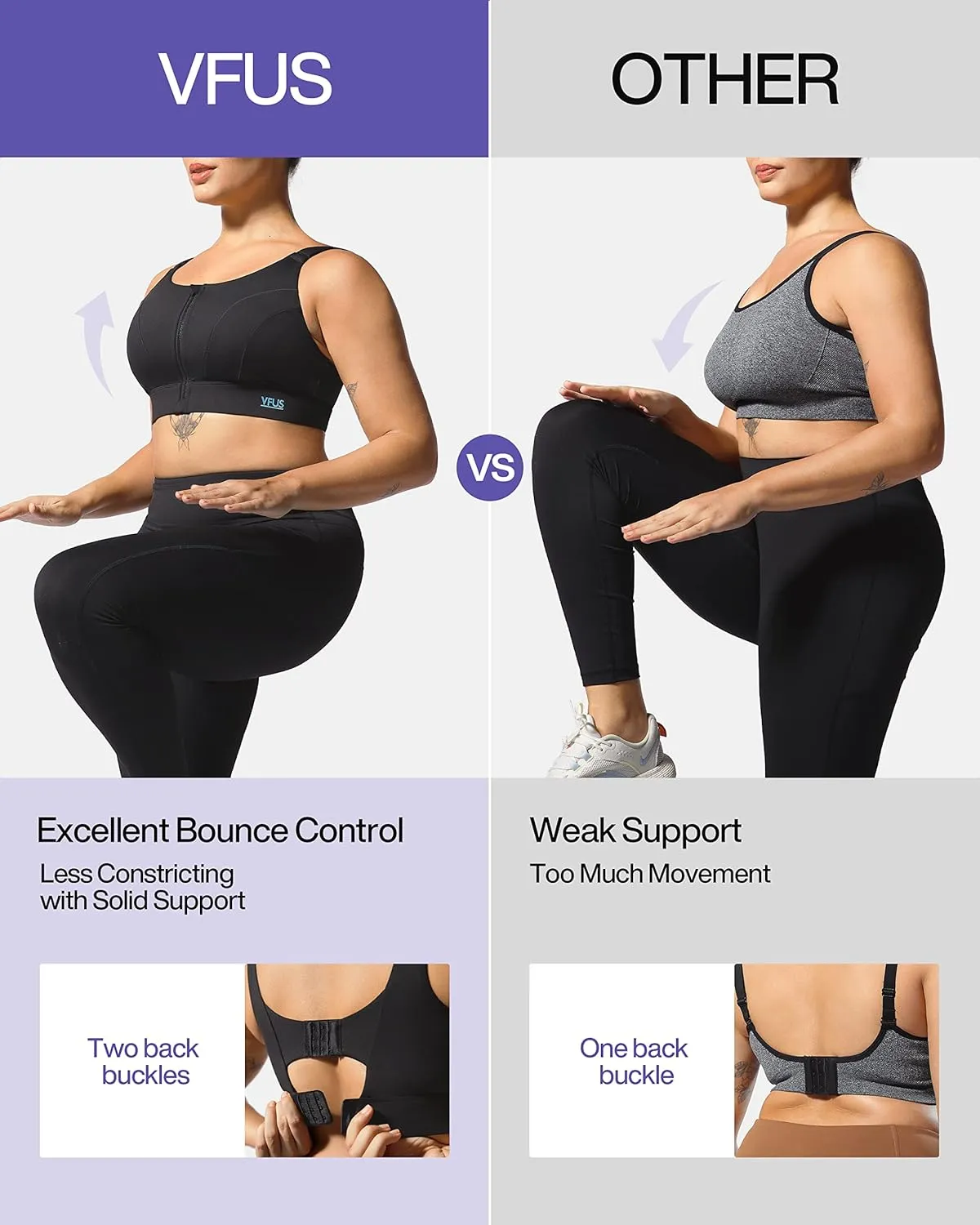 Adjustable High Impact Sports Bras for Women Zip Front Full Coverage and Lift Padded Compression Tops