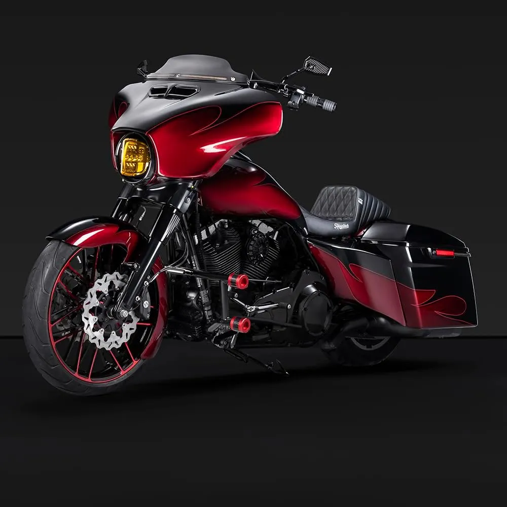 Advanblack Protek Front Performance High Way Peg Two Step Crash Bar for Harley Touring (Red CNC w/Carbon Inlay Slider)