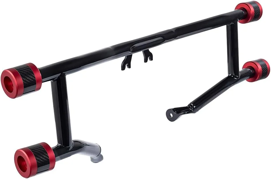 Advanblack Protek Front Performance High Way Peg Two Step Crash Bar for Harley Touring (Red CNC w/Carbon Inlay Slider)