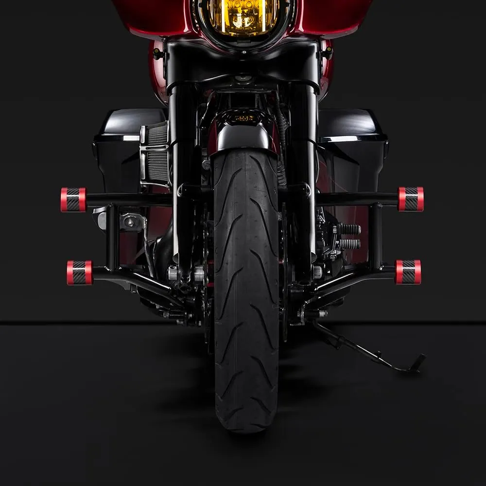 Advanblack Protek Front Performance High Way Peg Two Step Crash Bar for Harley Touring (Red CNC w/Carbon Inlay Slider)