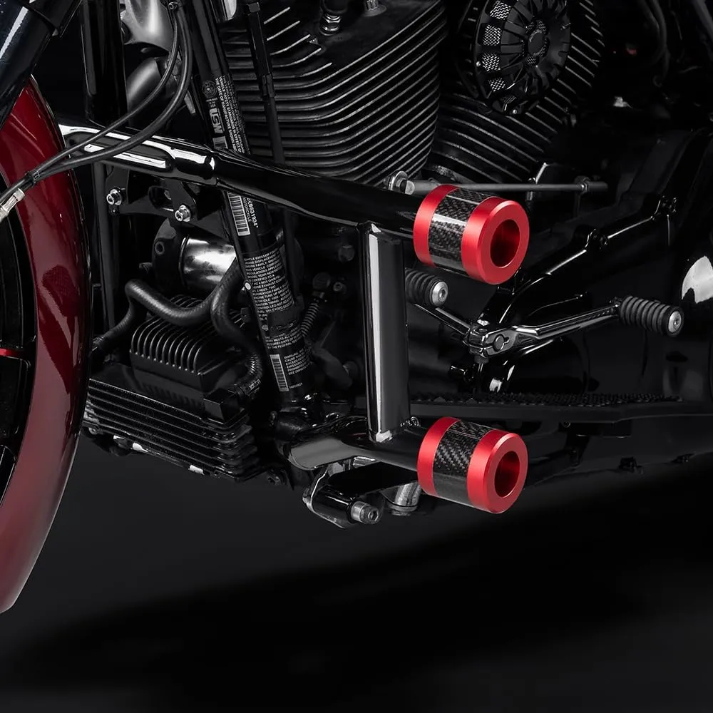 Advanblack Protek Front Performance High Way Peg Two Step Crash Bar for Harley Touring (Red CNC w/Carbon Inlay Slider)