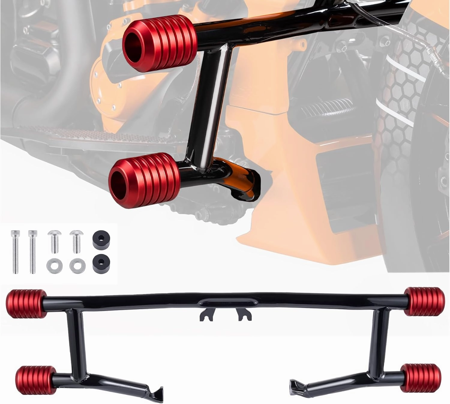 Advanblack Protek Front Performance High Way Peg Two Step Crash Bar for Harley Touring (Red CNC Slider)