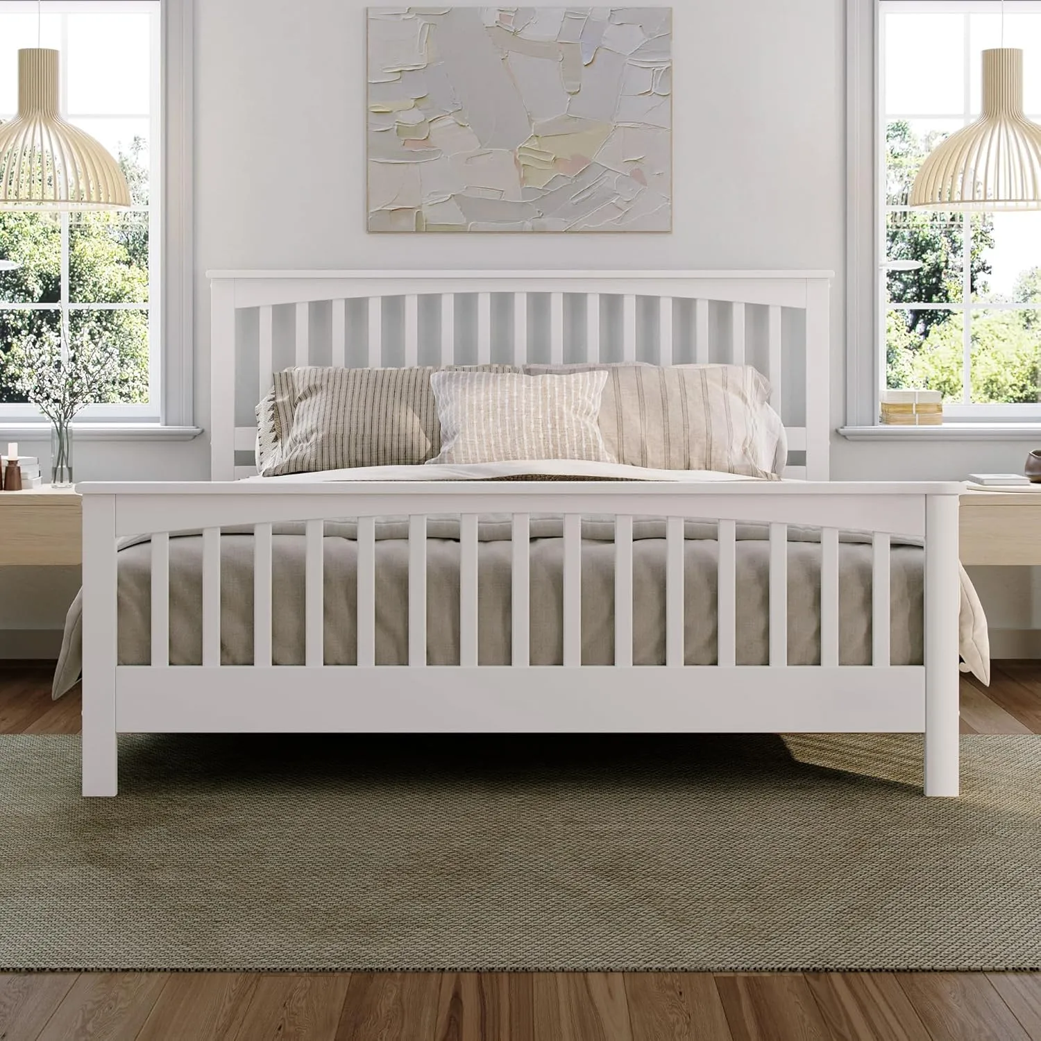 AFI, Camilla King Low Profile Platform Bed with Matching Footboard, White
