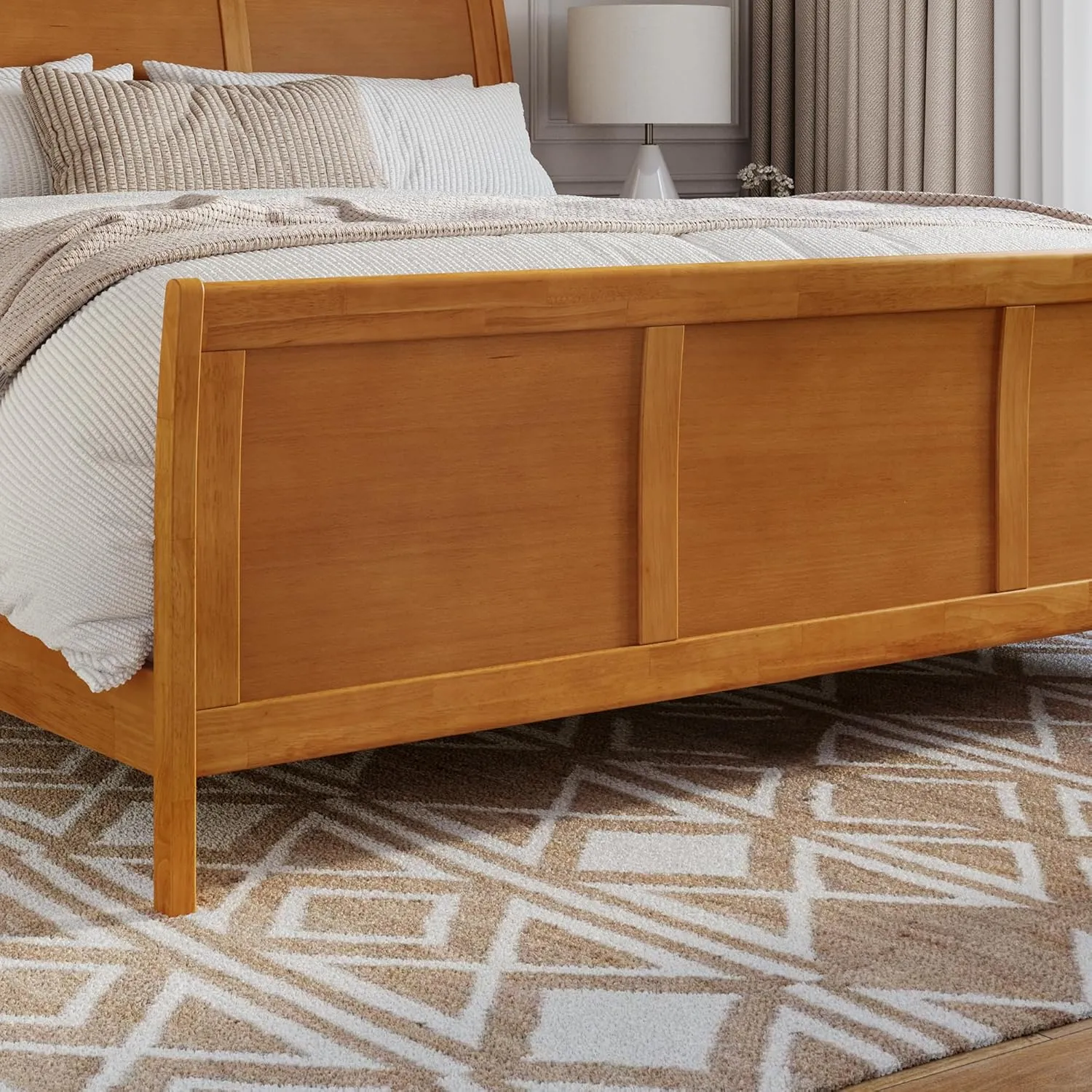 AFI Portland King Foundation Bed with Matching Footboard & Charging Station in Light Toffee