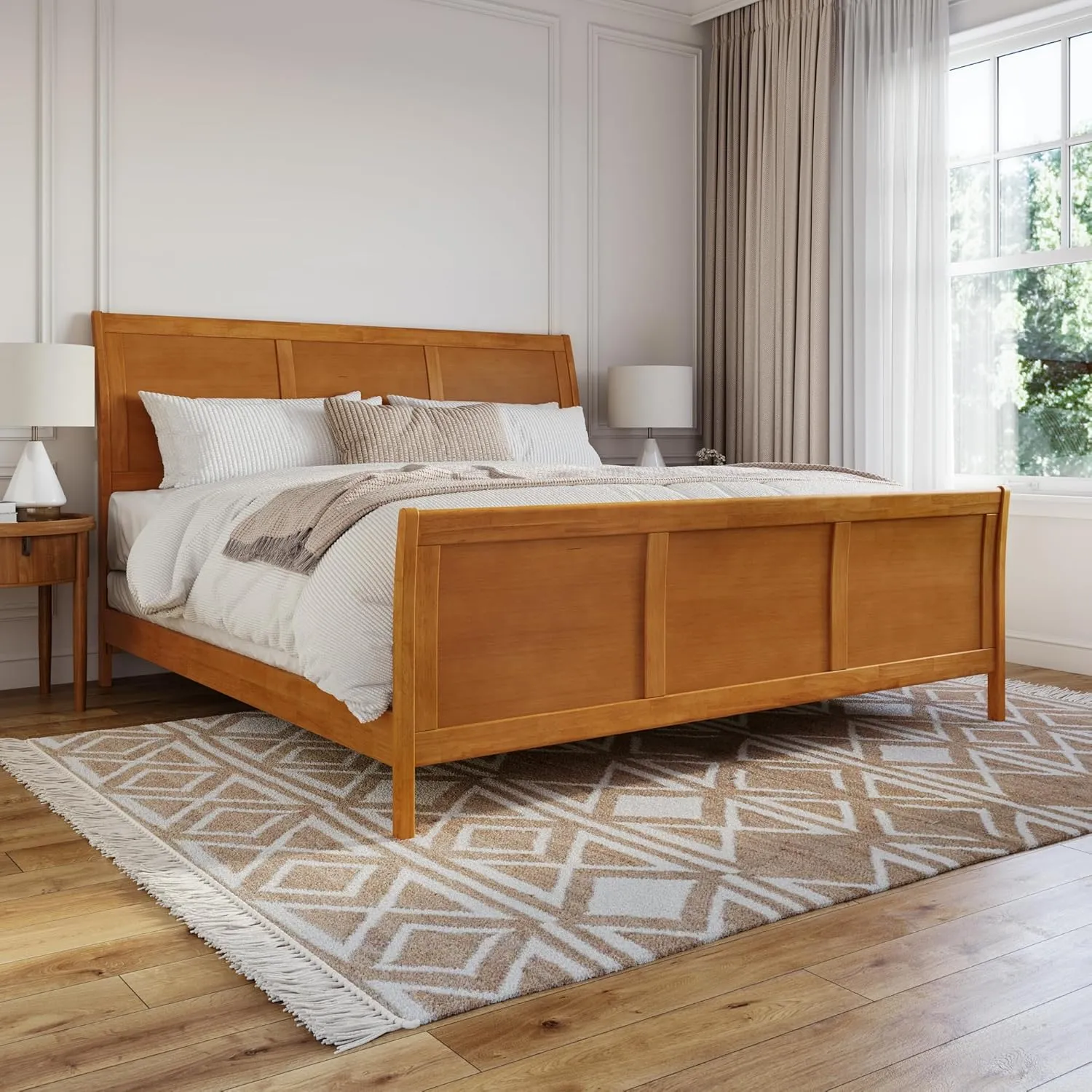AFI Portland King Foundation Bed with Matching Footboard & Charging Station in Light Toffee