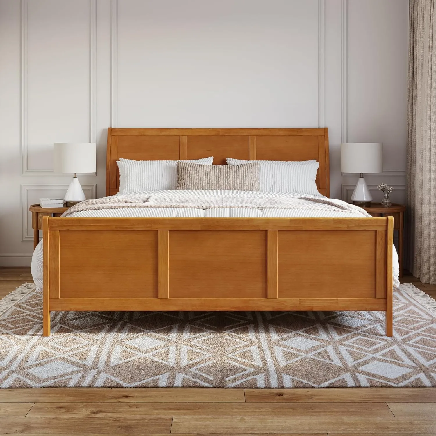 AFI Portland King Foundation Bed with Matching Footboard & Charging Station in Light Toffee