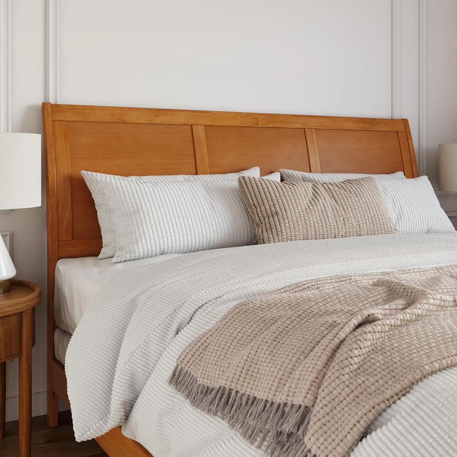 AFI Portland King Foundation Bed with Matching Footboard & Charging Station in Light Toffee