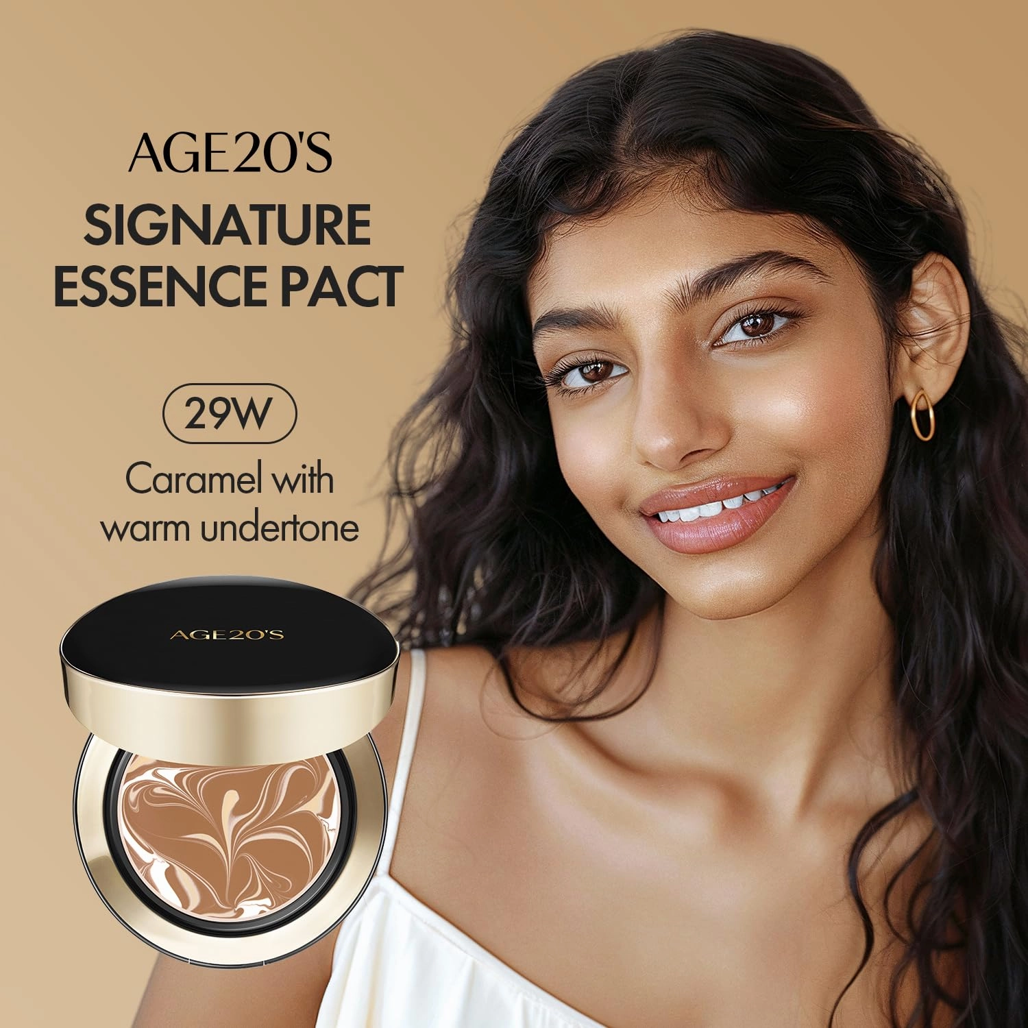 AGE20'S Signature Essence Pact SPF 50  | Pack of 1 | 29W CARAMEL | Cream Foundation, Dewy Finish, Natural Coverage | Korean Cushion Foundation