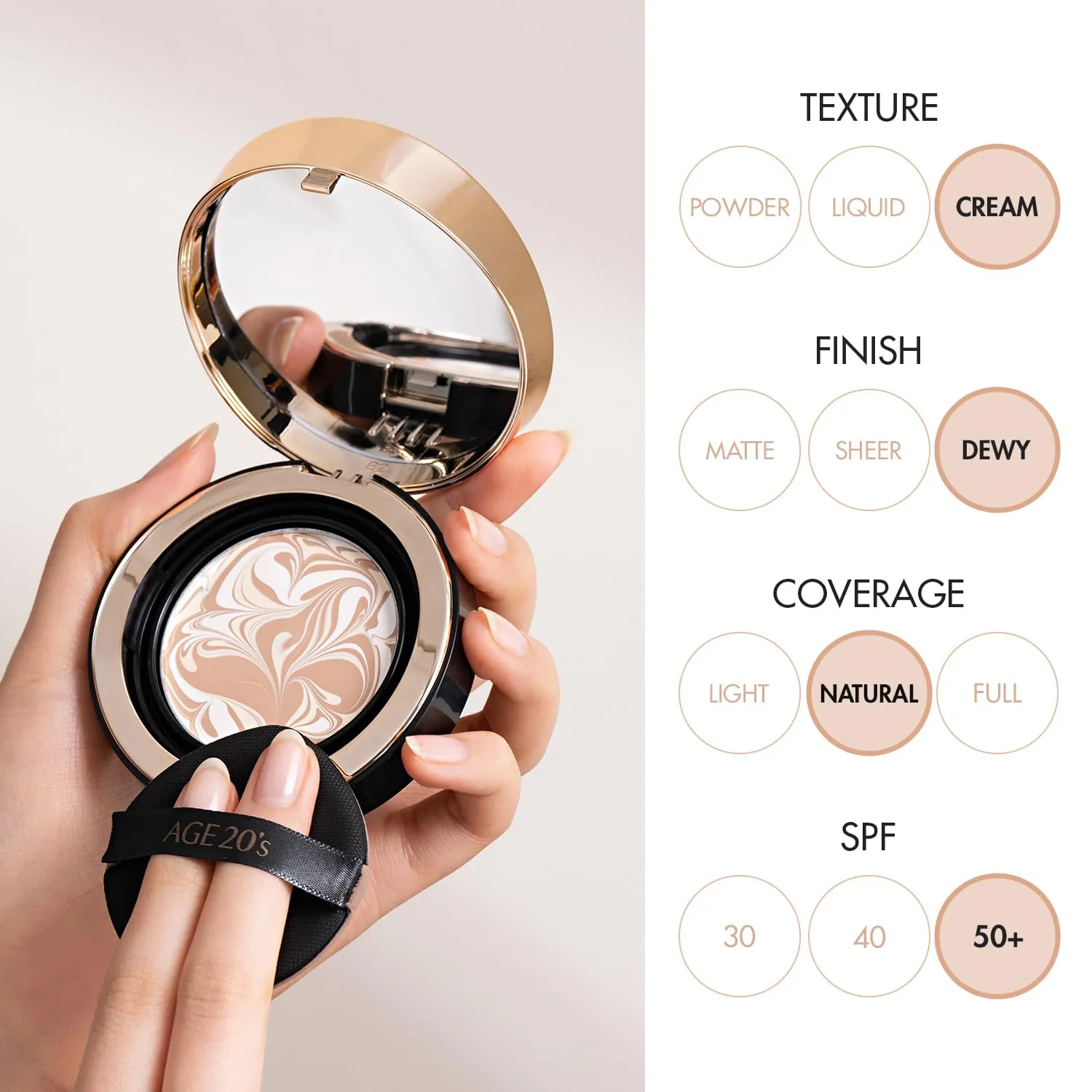 AGE20'S Signature Essence Pact SPF 50  | Pack of 1 | 29 Caramel | Cream Foundation, Dewy Finish, Natural Coverage | Korean Cushion Foundation