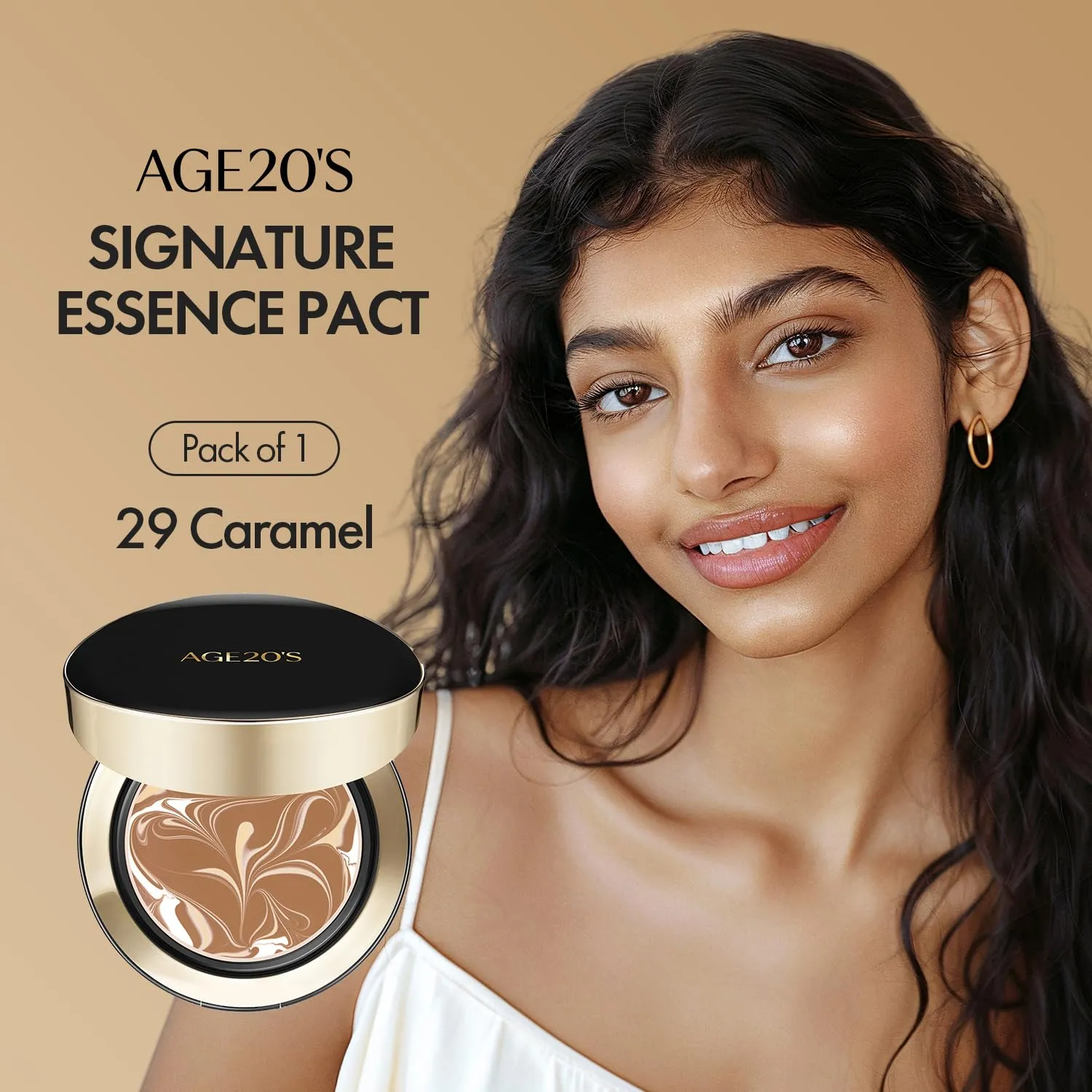 AGE20'S Signature Essence Pact SPF 50  | Pack of 1 | 29 Caramel | Cream Foundation, Dewy Finish, Natural Coverage | Korean Cushion Foundation