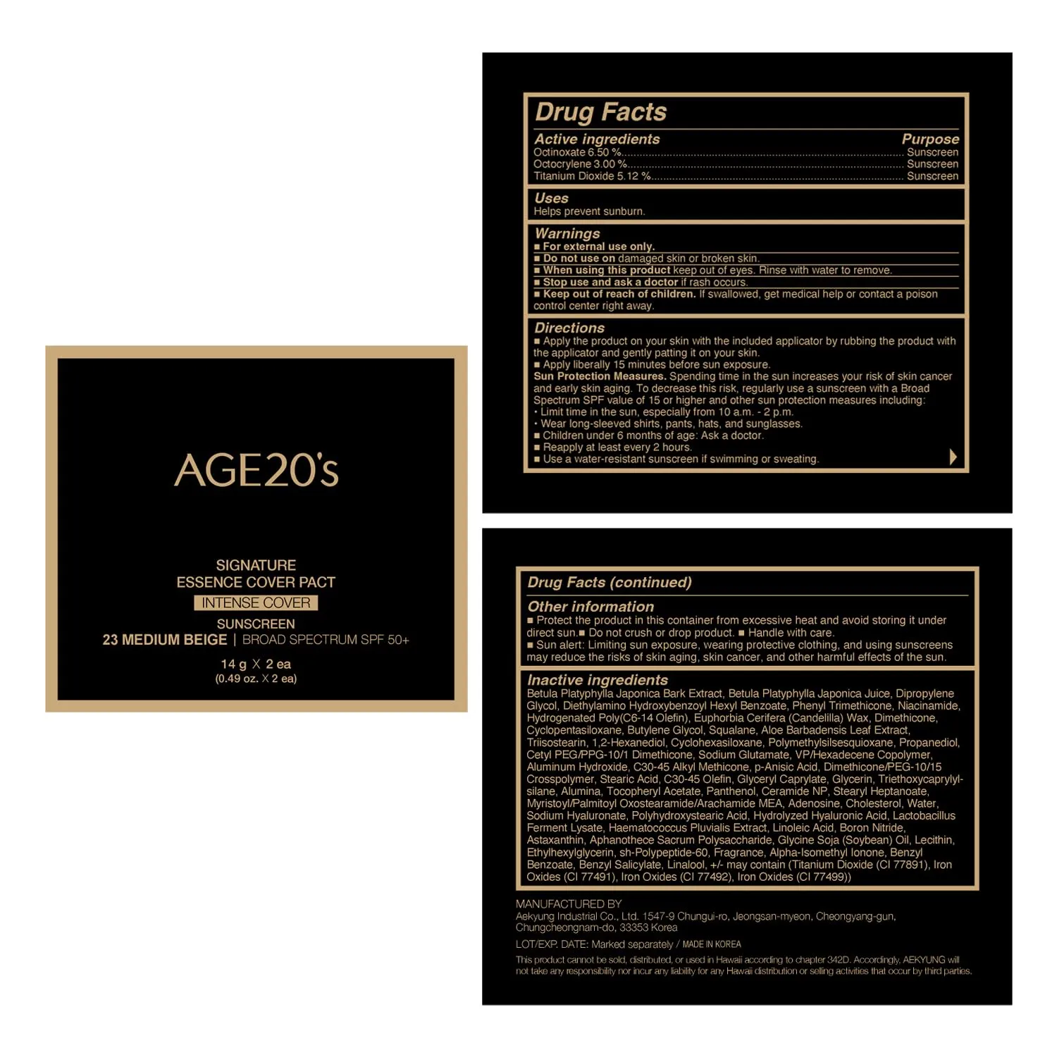 AGE20'S Signature Essence Pact SPF 50  | Pack of 2 | 23 Medium Beige | Cream Foundation, Dewy Finish, Natural Coverage | Korean Cushion Foundation