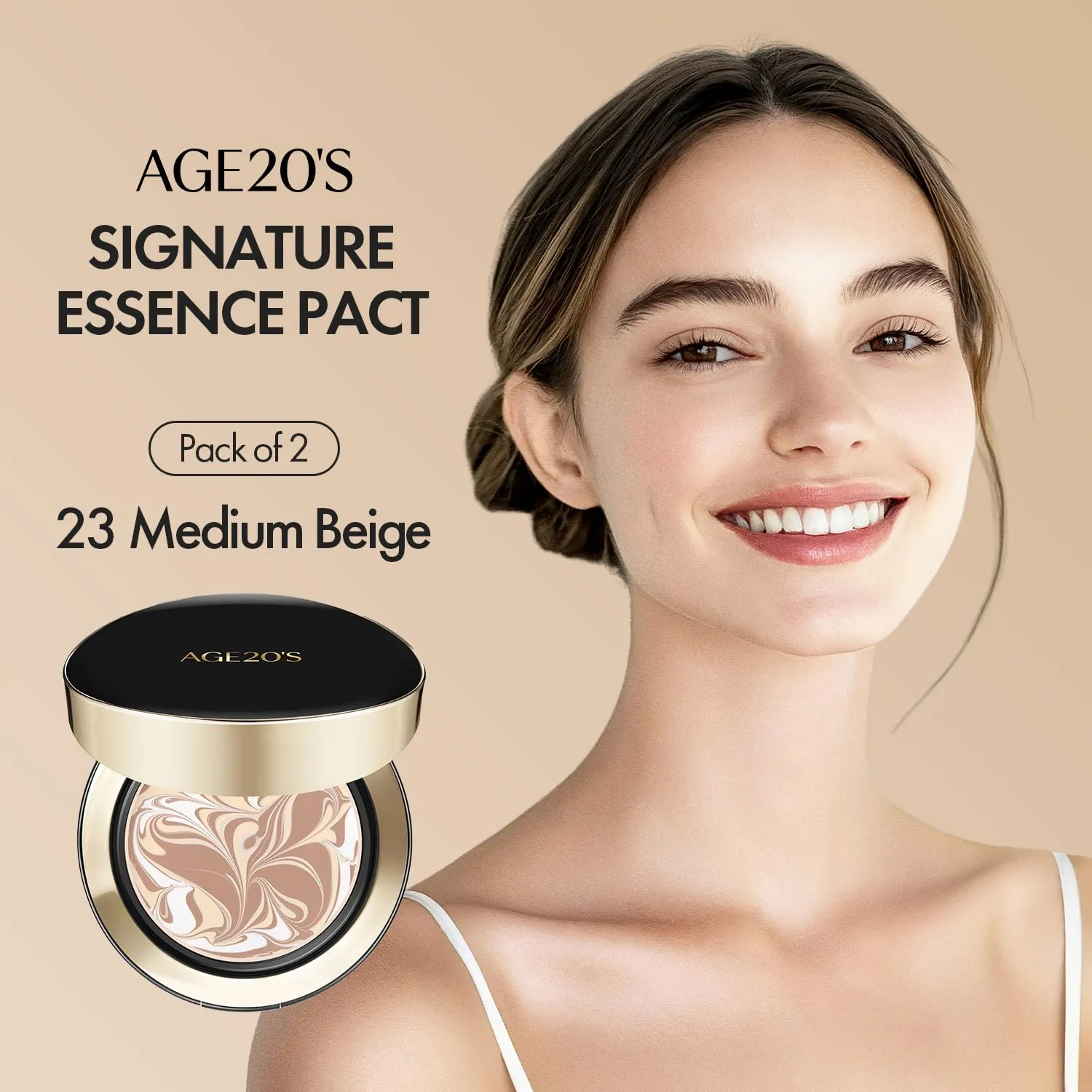 AGE20'S Signature Essence Pact SPF 50  | Pack of 2 | 23 Medium Beige | Cream Foundation, Dewy Finish, Natural Coverage | Korean Cushion Foundation