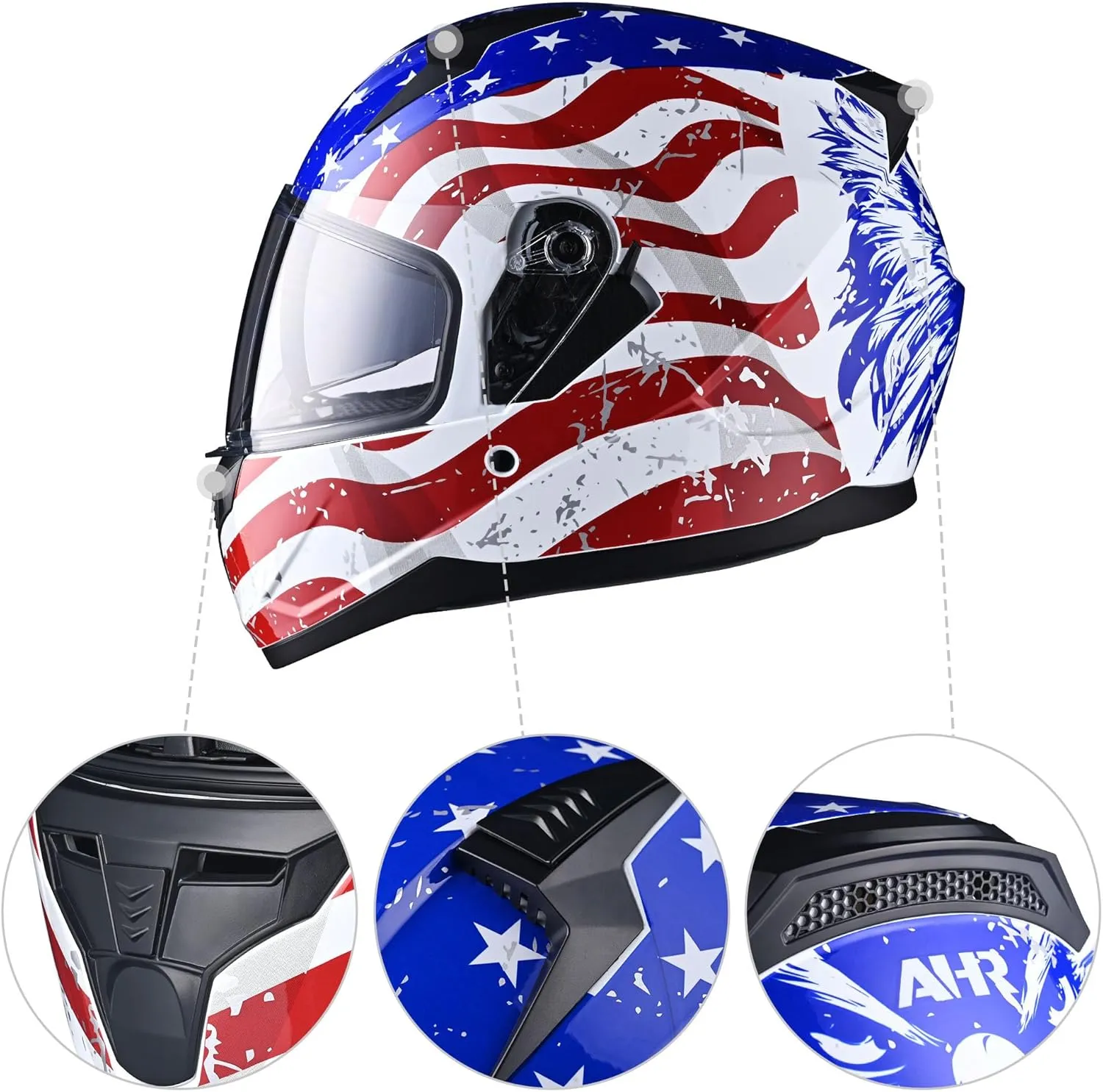 AHR Motorcycle Full Face Helmet Dual Visor Street Bike Lightweight DOT Approved Helmet Snowmobile Touring Sports for Adult Run-F