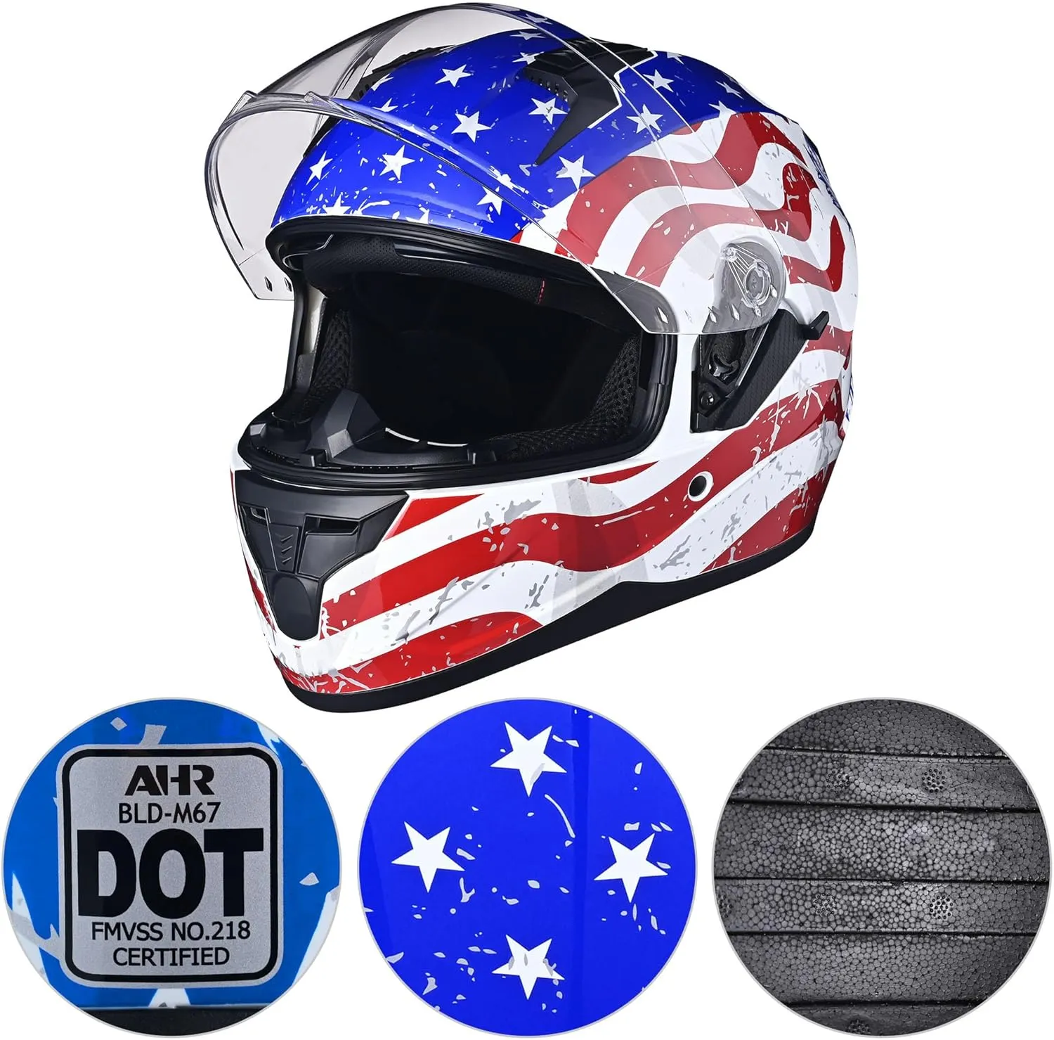 AHR Motorcycle Full Face Helmet Dual Visor Street Bike Lightweight DOT Approved Helmet Snowmobile Touring Sports for Adult Run-F