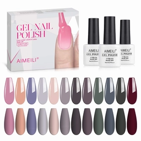 AIMEILI Soak Off Neutral Gel Nail Polish Color for Mother's Day U V LED Nude Brown Pink Red Gel Set Of 12pcs X 8ml - Kit Set 2