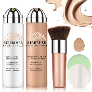 Air Brush Makeup Foundation Spray and Primer for Face Before Makeup,Silk Airbrush Flawless Setting Spray,Waterproof,with Brush and 2 Powder Puffs (03 Nude)