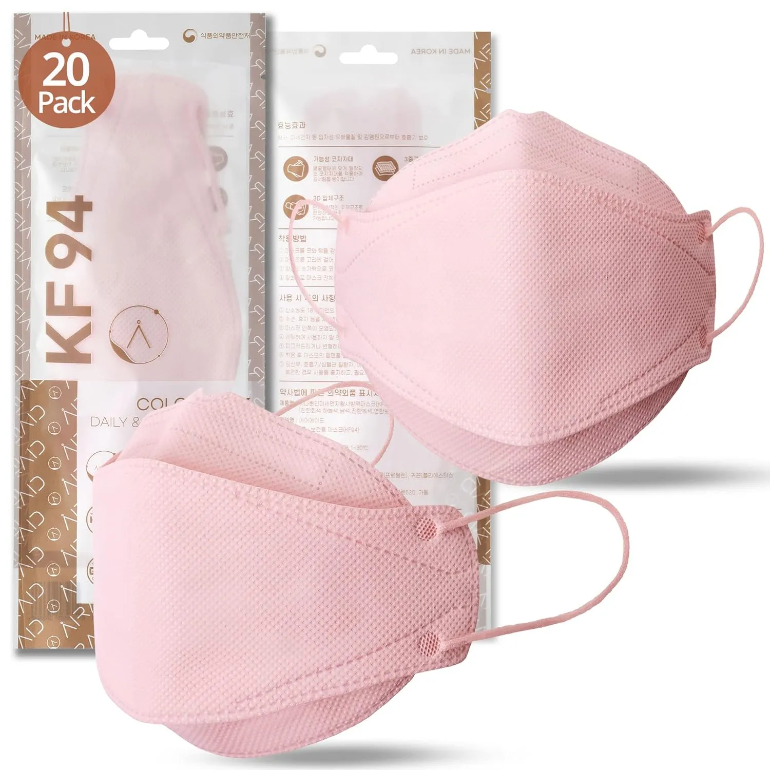 AIRAID-KF94 [Individually Wrapped] - Made in Korea, 3D Multicolor Packs, Face Protective Mask, Adult and Older Teens (Pink-20P)