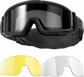 Airsoft Goggles Anti Fog - Tactical Safety Glasses with 3 Impact-Resistant Lenses for Shooting, Skiing & Riding