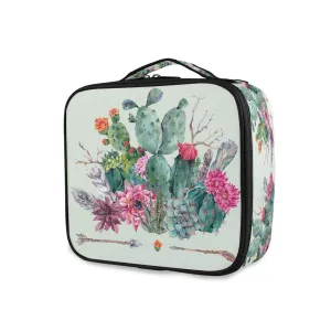 ALAZA Makeup Case Cactus Flowers Arrows Cosmetic Bag Organizer Travel Portable Storage Toiletry Bag Makeup Train Case with Adjustable Dividers for Women