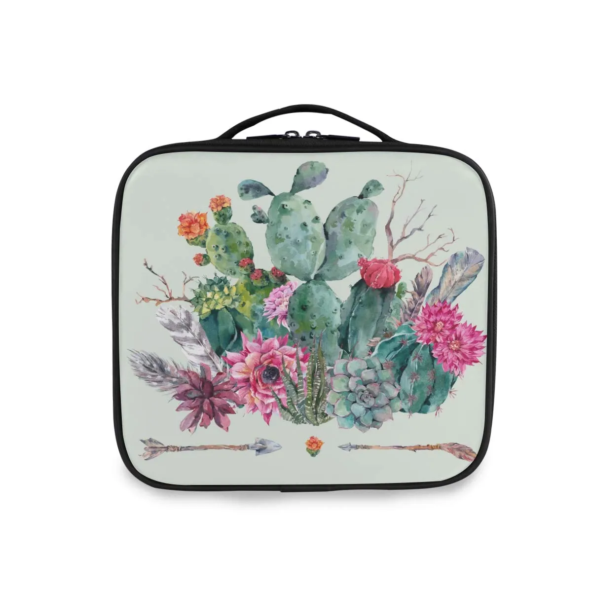 ALAZA Makeup Case Cactus Flowers Arrows Cosmetic Bag Organizer Travel Portable Storage Toiletry Bag Makeup Train Case with Adjustable Dividers for Women