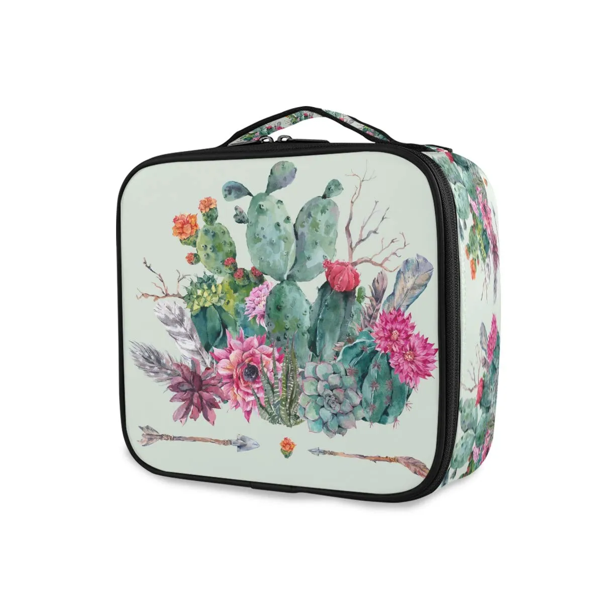 ALAZA Makeup Case Cactus Flowers Arrows Cosmetic Bag Organizer Travel Portable Storage Toiletry Bag Makeup Train Case with Adjustable Dividers for Women