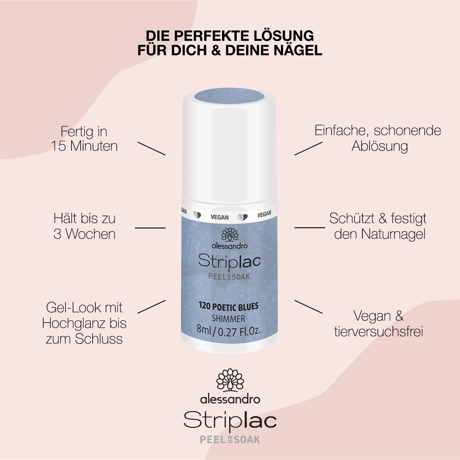 alessandro Striplac Peel or Soak Nail Polish -120 Poetic Blues for Women- 0.27 oz