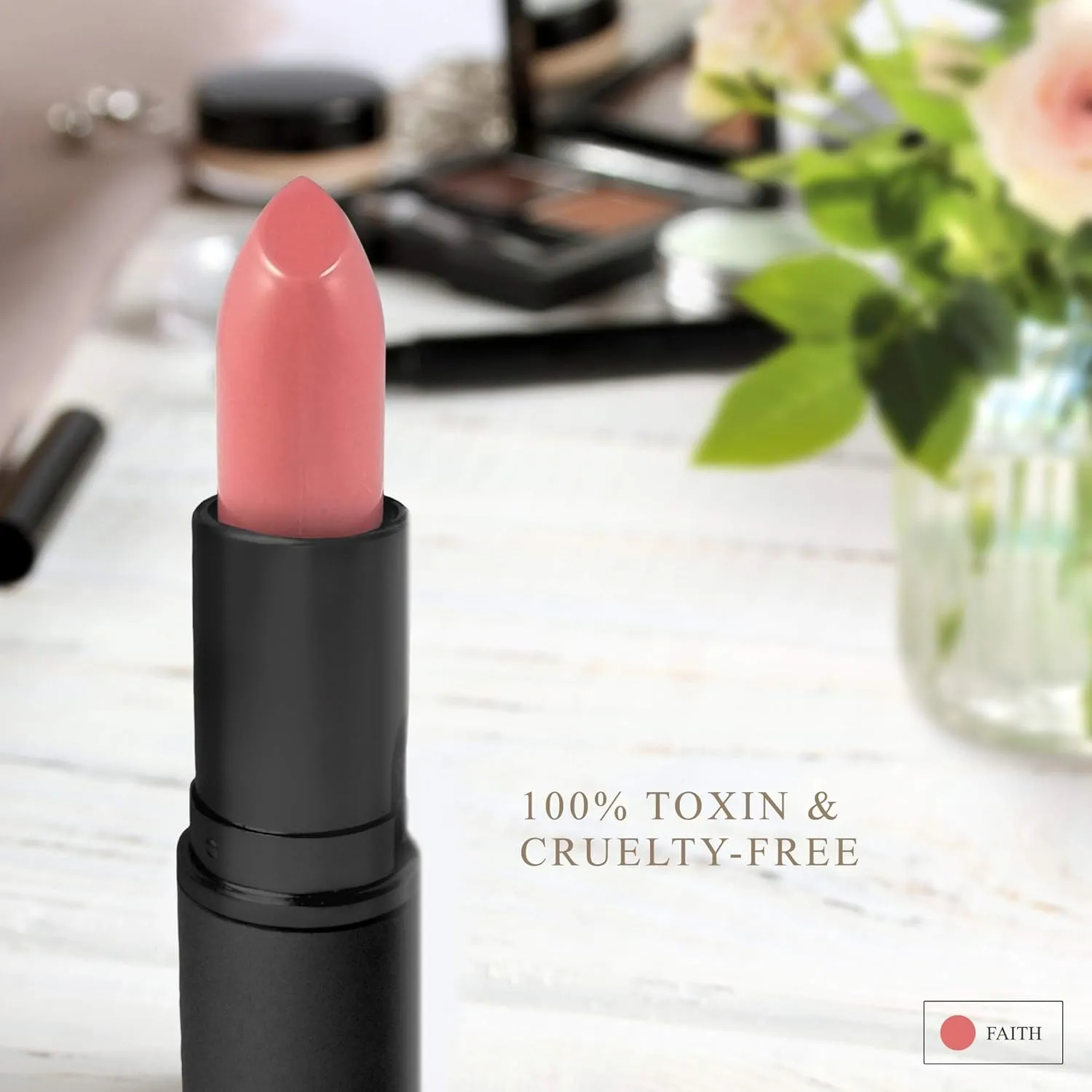 All Natural Lipstick, Semi Matte Lip Color, Moisturizing, Long Lasting, Vegan Makeup for Women (Faith)