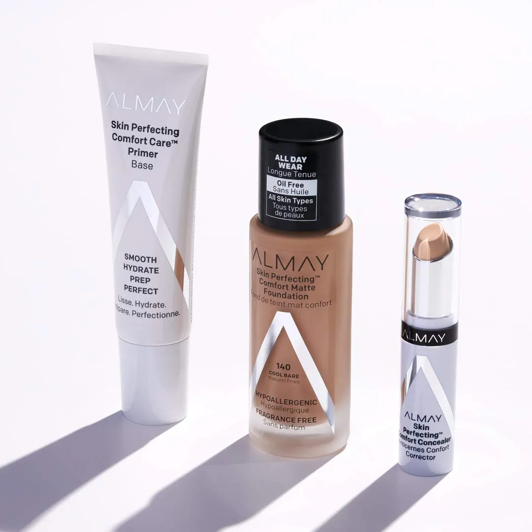 Almay Skin Perfecting Comfort Matte Foundation Liquid Makeup, Hypoallergenic, Cruelty- & Fragrance-Free, Dermatologist-Tested, 140 Cool Bare, 1 fl oz
