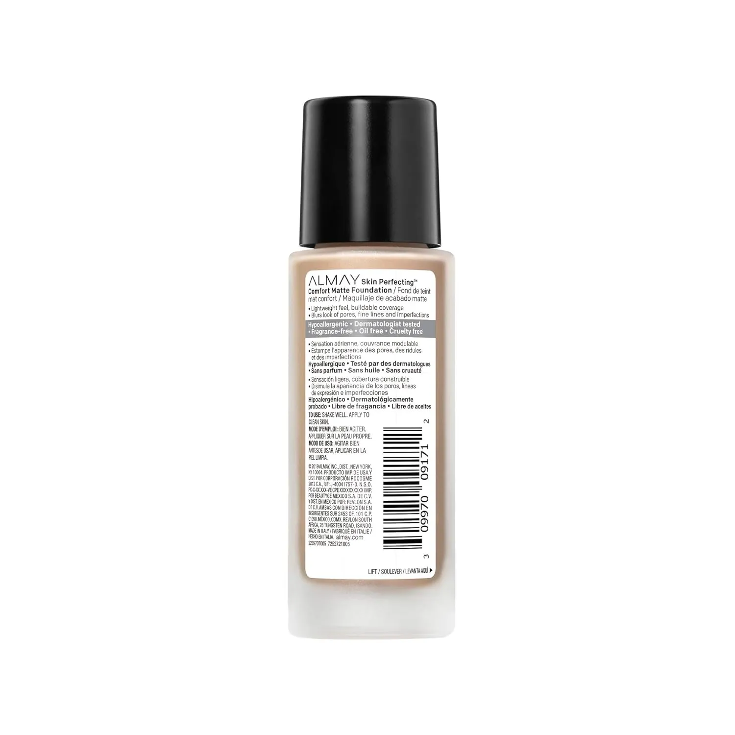 Almay Skin Perfecting Comfort Matte Foundation Liquid Makeup, Hypoallergenic, Cruelty- & Fragrance-Free, Dermatologist-Tested, 140 Cool Bare, 1 fl oz