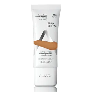 Almay Smart Shade Skintone Matching Makeup, Medium Coverage Natural Finish Foundation with SPF 15, Hypoallergenic, Cruelty Free, -unscented, Dermatologist Tested, 500 Deep Like Me, 1 oz