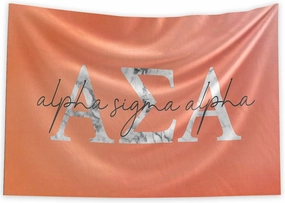 Alpha Sigma Alpha Greek Sorority & Fraternity Flag Officially Licensed, Tapestry, Display Banner, Sign, Letter Pattern Large Decor - 3 feet x 5 feet - Peach and White Marble