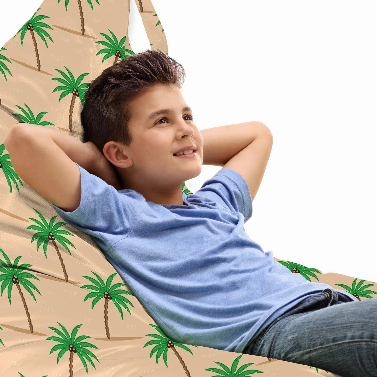 Ambesonne Oasis Lounger Chair Bag, Repetitive Palm Tree with Coconuts on Branches, High Capacity Storage with Handle Container, Lounger Size, Peach Fern Green
