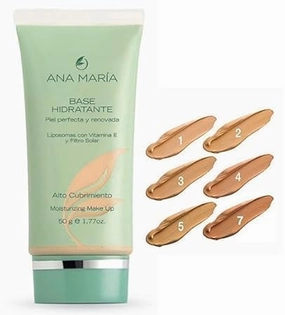 Ana Maria Cosmeticos Colombia Base Hidratante Liposomas Vitamina E Piel Perfecta y Renovada Alto Cubrimiento | Moisturizing Foundation Make Up High Coverage 1.77oz-50ml (Almendra | Almond #1)