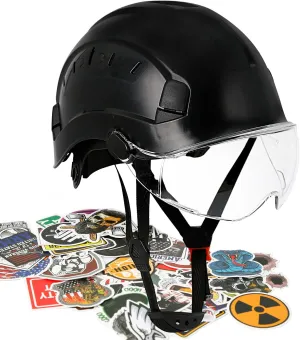 AOLAMEGS Construction Hard Hats for Men - ANSI Z89.1 OSHA Approved Safety Helmets, Black Hard Hat, Adjustable Vented Construction Hat with Clear Visor and Chin Strap, High Impact ABS Hardhats