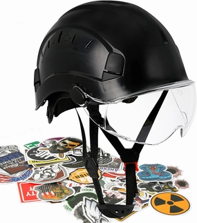 AOLAMEGS Construction Hard Hats for Men - ANSI Z89.1 OSHA Approved Safety Helmets, Black Hard Hat, Adjustable Vented Construction Hat with Clear Visor and Chin Strap, High Impact ABS Hardhats
