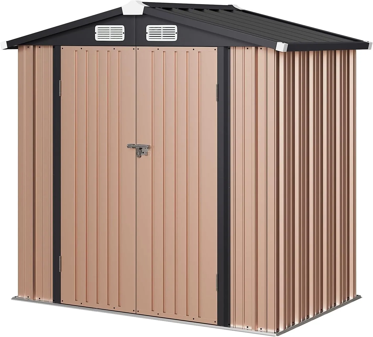 Aoxun 6'x4' Outdoor Storage Shed with Base Galvanized Steel Metal Garden Shed for Patio, Lawn & Garden(Brown, 6' x 4'W/Base)
