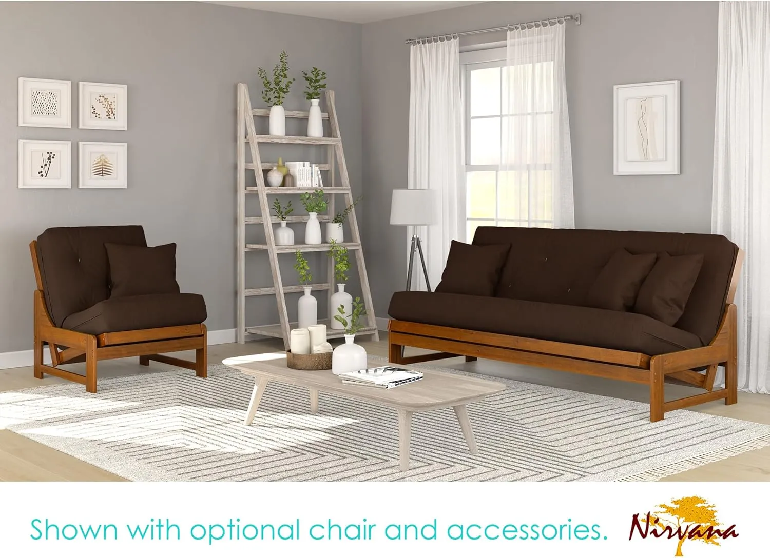 Arden Futon Set - Full Size, Frame, 8" Mattress, Microfiber Sussex Fudge Cover