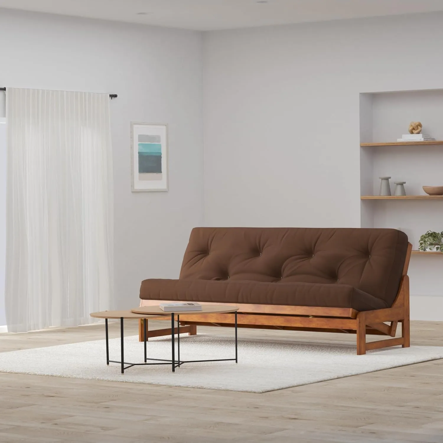 Arden Futon Set - Full Size, Frame, 8" Mattress, Microfiber Sussex Fudge Cover