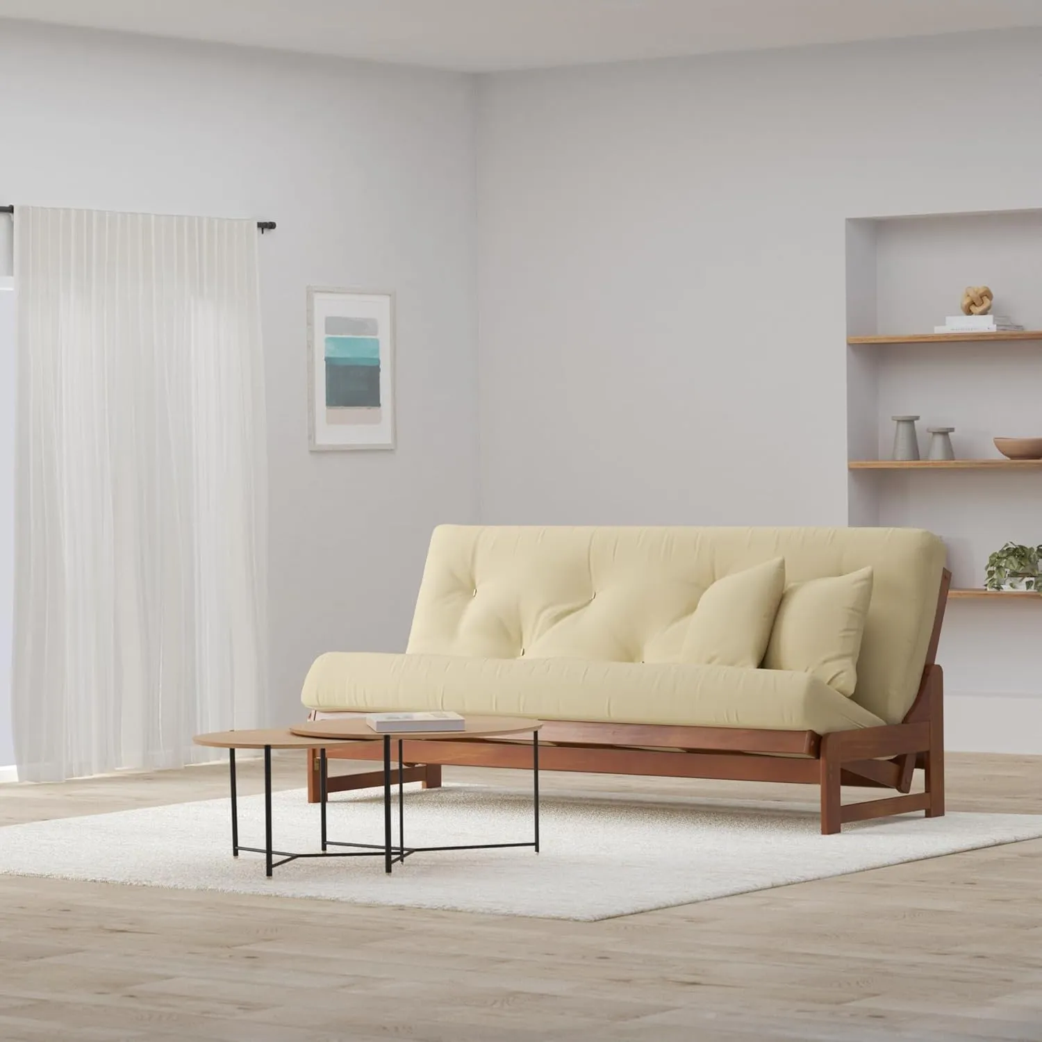 Arden Futon Set - Full Size, Frame, 8" Mattress, Twill Ivory Cover