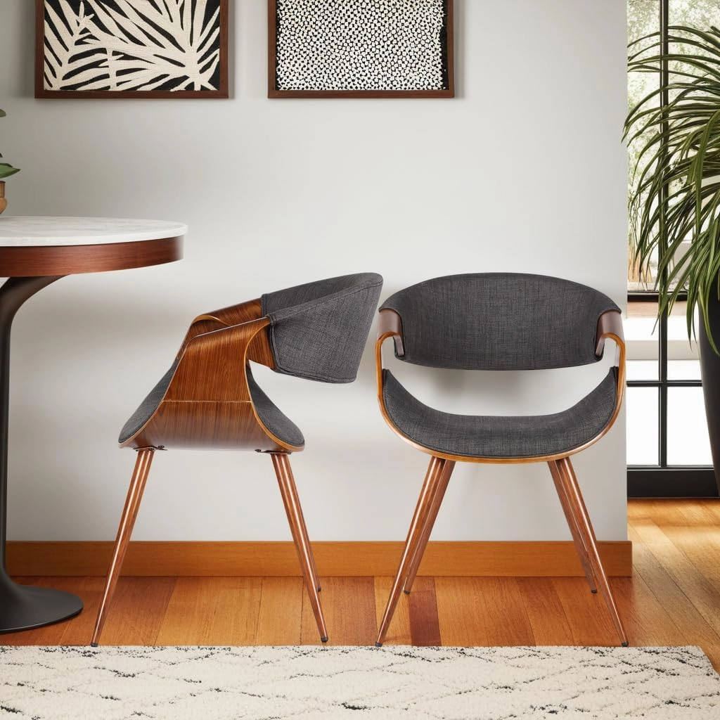 Armen Living Butterfly Dining Chair in Charcoal Fabric and Walnut Wood Finish 22D x 21W x 29H in