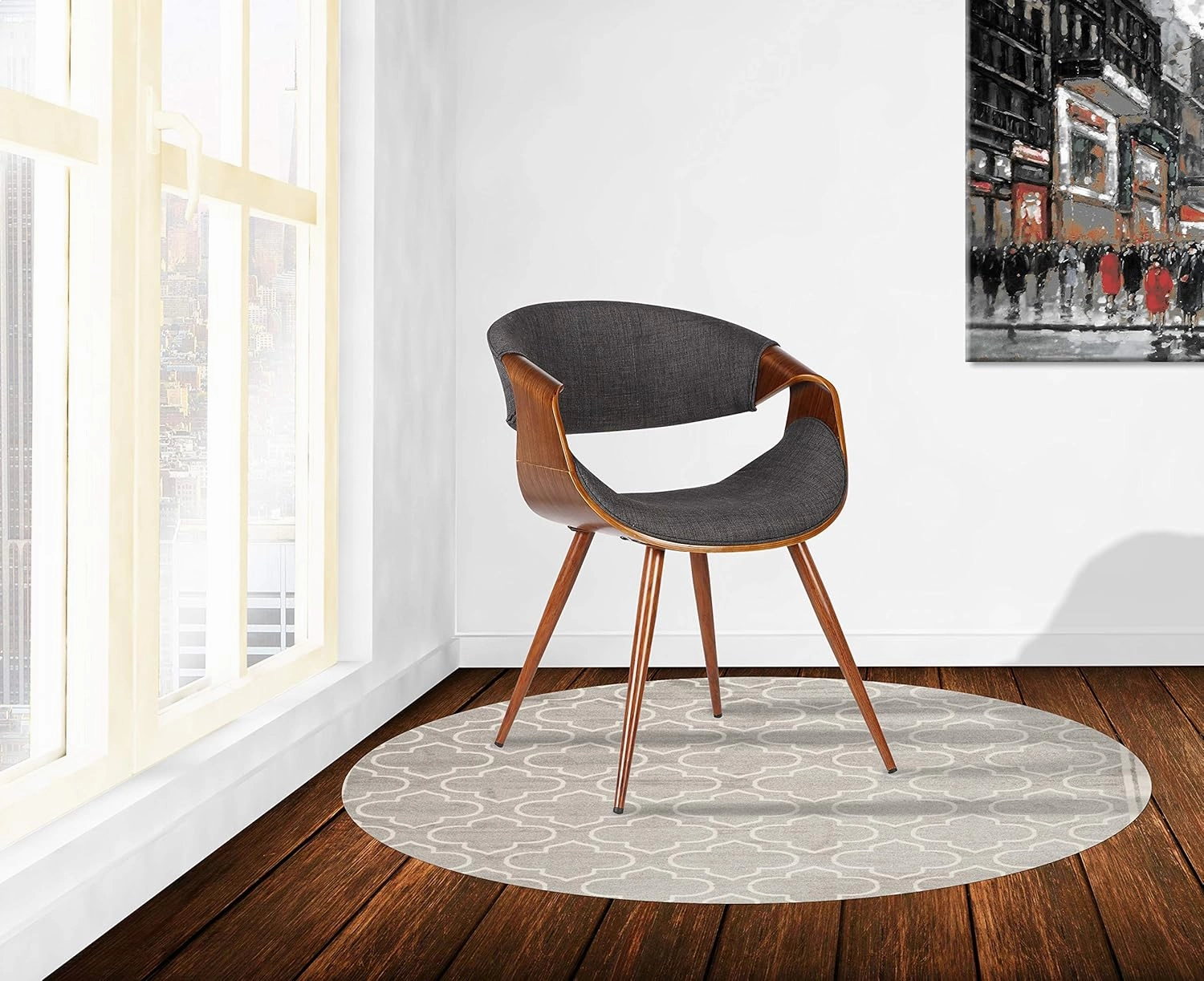Armen Living Butterfly Dining Chair in Charcoal Fabric and Walnut Wood Finish 22D x 21W x 29H in