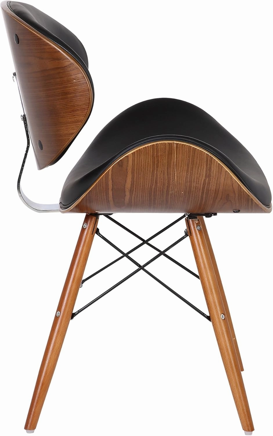 Armen Living Cassie Dining Chair in Black Faux Leather and Walnut Wood Finish 20D x 21W x 31H in