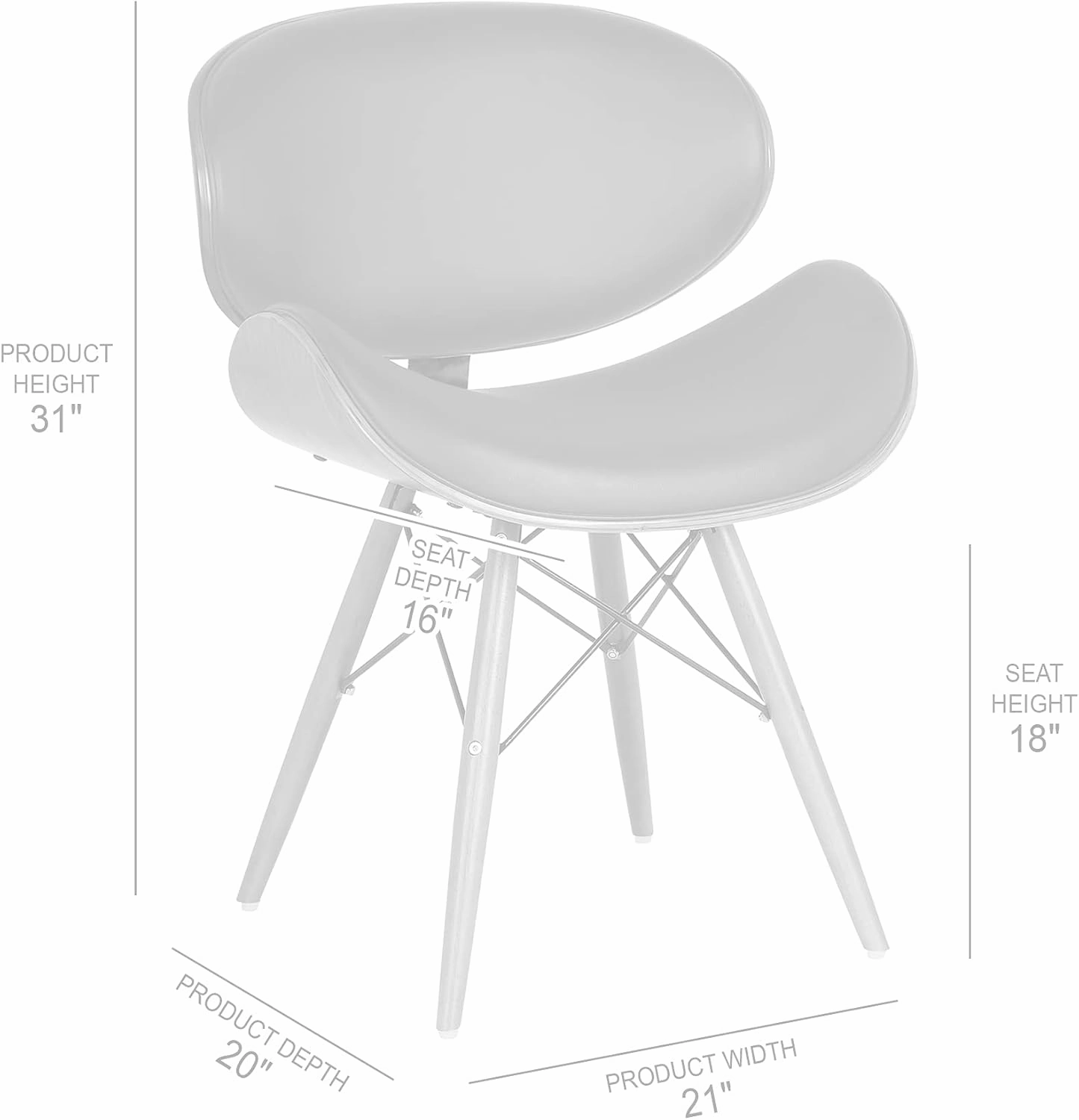 Armen Living Cassie Dining Chair in Black Faux Leather and Walnut Wood Finish 20D x 21W x 31H in